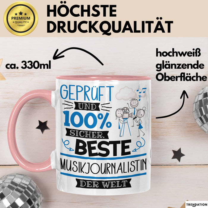 Beste Musikjournalistin Der Welt Tasse Geschenk für Eine Musikjournalistin Geprüft Und Sicher Geschenkidee Geburtstag Weihnachten Rosa Trendation
