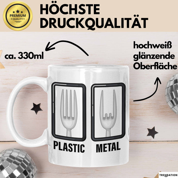 Plastik Tasse Geschenk Plastic Metal Musiker Spruch Geschenkidee Weiß Trendation