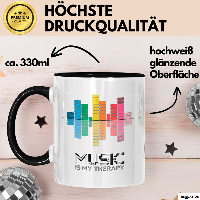 DJ Musik Equalizer EDM Party Tasse Geschenk Lustige Geschenkidee Spruch Musik Ist Meine Therapie Schwarz Trendation
