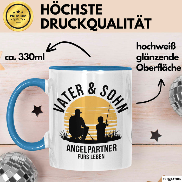 Angeln Fischer Vater Sohn Tasse Becher Geschenk Lustige Geschenkidee Spruch Vater & Sohn Angelpartner Fürs Leben Blau Trendation