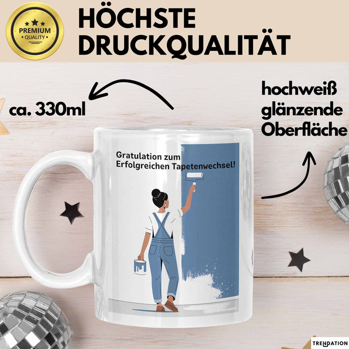 Schüler Abschluss Tasse Geschenk Lustige Geschenkidee Spruch Gratulation Zum Erfolgreichen Tapetenwechsel Weiß Trendation