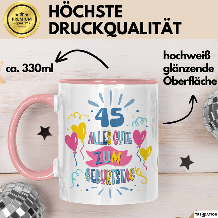 45. Geburtstag Tasse Geschenk Männer Frauen Lustig Alles Gute Zum Geburtstag 45er Geburtstags Grüße Geschenkidee Rosa Trendation