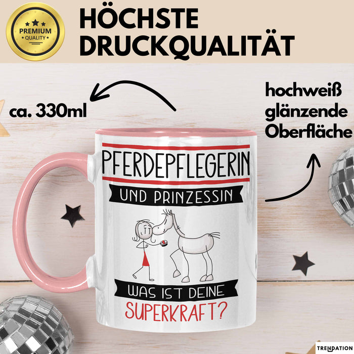 Pferdepflegerin Und Prinzessin Tasse Geschenk Für Eine Pferdepflegerin Geburtstag Was Ist Deine Superkraft Rosa Trendation