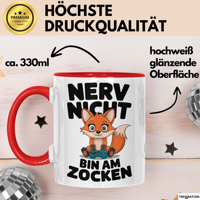 Fuchs Tierliebhaber Tasse Geschenk Lustige Geschenkidee Spruch Nerv Nicht Bin Am Zocken Rot Trendation