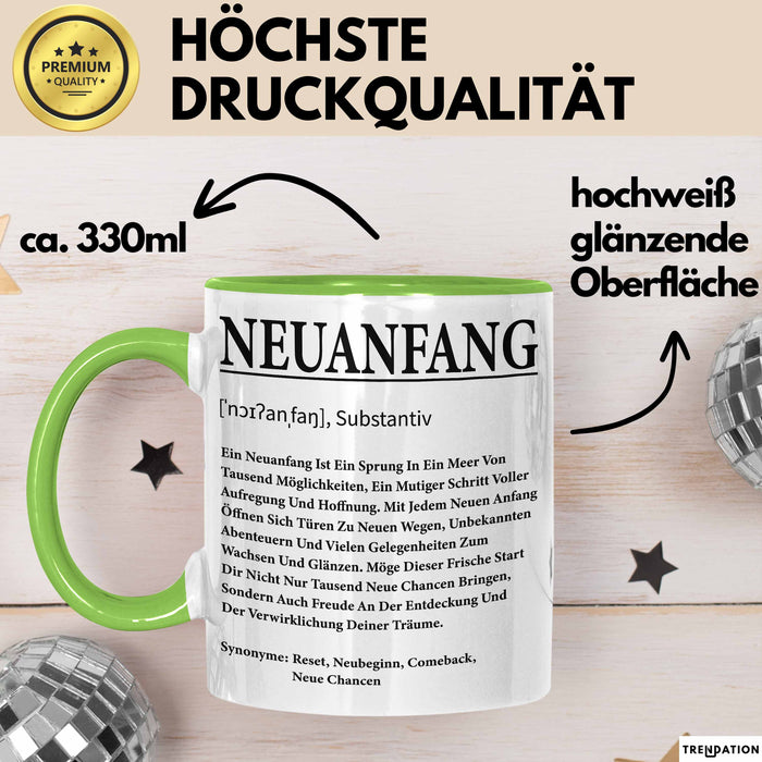 Büroarbeit Kollege Tasse Geschenk Lustige Geschenkidee Spruch Neuanfang Definition Grün Trendation