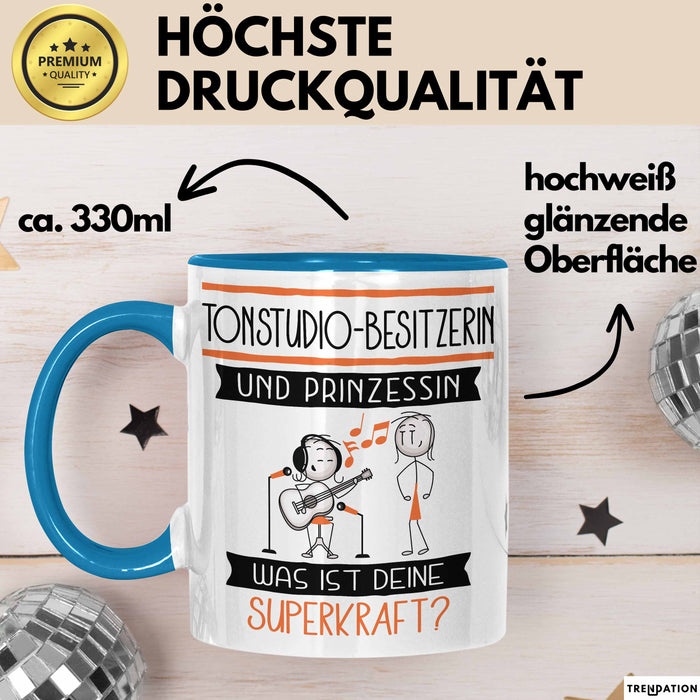 Tonstudio-Besitzerin Und Prinzessin Tasse Geschenk Für Eine Tonstudio-Besitzerin Geburtstag Was Ist Deine Superkraft Blau Trendation