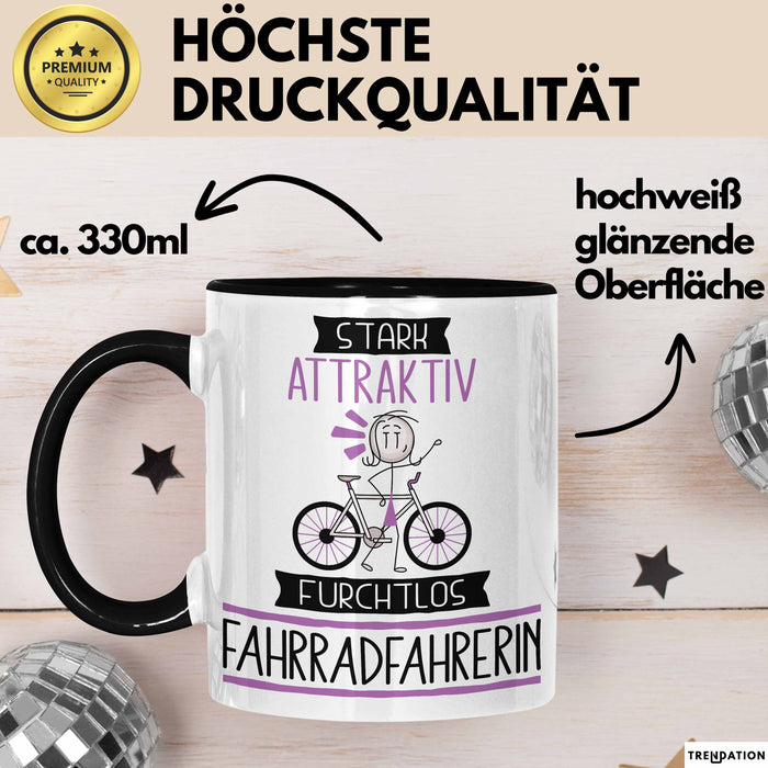 Fahrradfahrerin Tasse Geschenk Becher Stark Attraktiv Furchtlos Fahrradfahrerin Lustige Geschenkidee Trendation