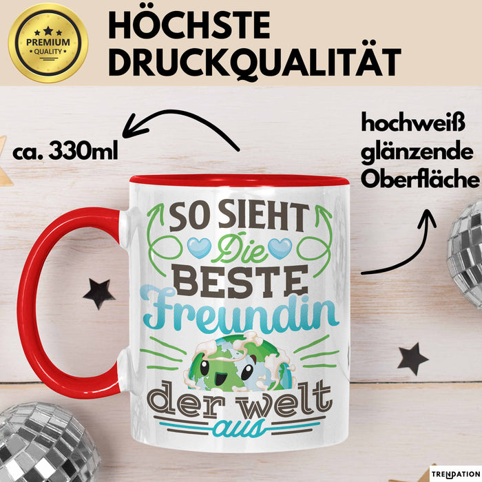 Beste Freundin Tasse "Beste Freundin Der Welt" Geschenkidee für BFF Rot Trendation