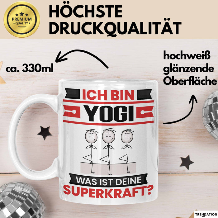 Yogi Tasse Geschenk für Yogi Geburtstag Lustiger Spruch Kaffee-Becher Was Ist Deine Superkraft Weiß Trendation
