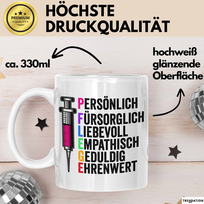 Krankenschwester Pflege Betreuung Tasse Geschenk Lustige Geschenkidee Spruch Pflege Weiß Trendation