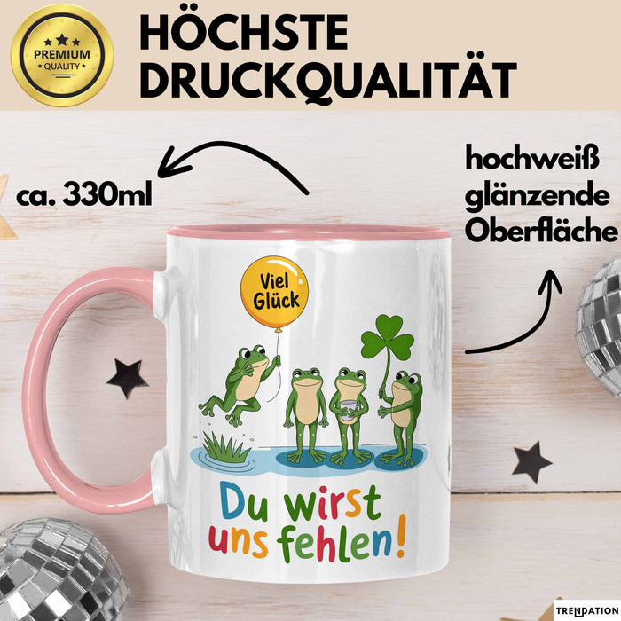 Büroarbeit Kollege Abschied Frösche Tasse Geschenk Lustige Geschenkidee Spruch Du Wirst Uns Fehlen Rosa Trendation