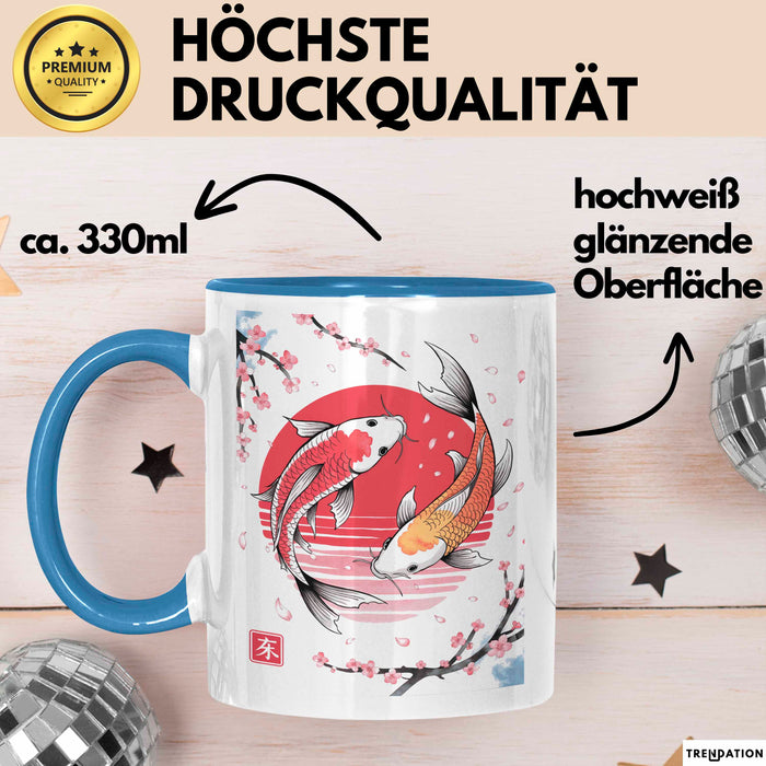 Kirschblüte Koi Karpfen Japanische Tasse Becher Geschenk Lustige Geschenkidee Spruch Blau Trendation