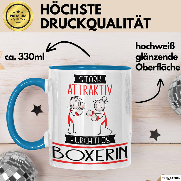 Boxerin Tasse Geschenk Becher Stark Attraktiv Furchtlos Boxerin Lustige Geschenkidee Blau Trendation