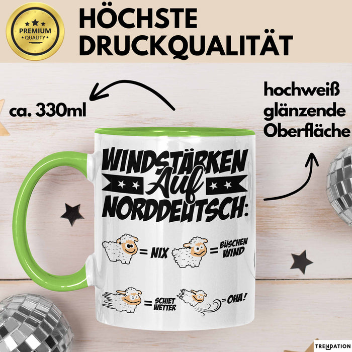 Norddeutsche Tasse Geschenk Windstärken Schaf Kaffee-Becher Geschenkidee Grün Trendation