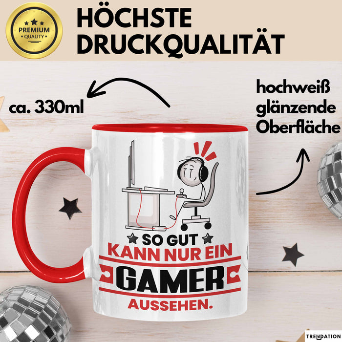 Gamer Geschenk Tasse So Gut Kann Nur Ein Gamer Aussehen Geschenkidee Kaffee-Becher Rot Trendation