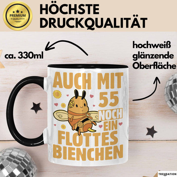 55. Geburtstag Tasse Geschenk Frauen Mutter Lustig Auch mit 55 Noch Ein Flottes Bienchen Kaffee-Becher Trendation