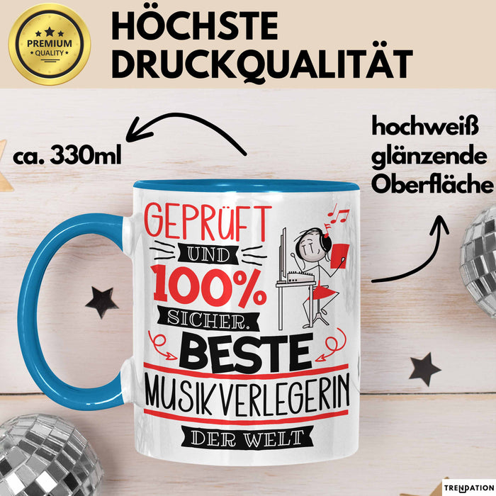 Beste Musikverlegerin Der Welt Tasse Geschenk für Eine Musikverlegerin Geprüft Und Sicher Geschenkidee Geburtstag Weihnachten Blau Trendation