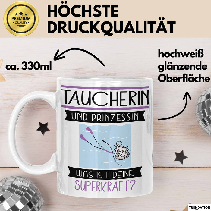Taucherin Und Prinzessin Tasse Geschenk Für Eine Taucherin Geburtstag Was Ist Deine Superkraft Weiß Trendation