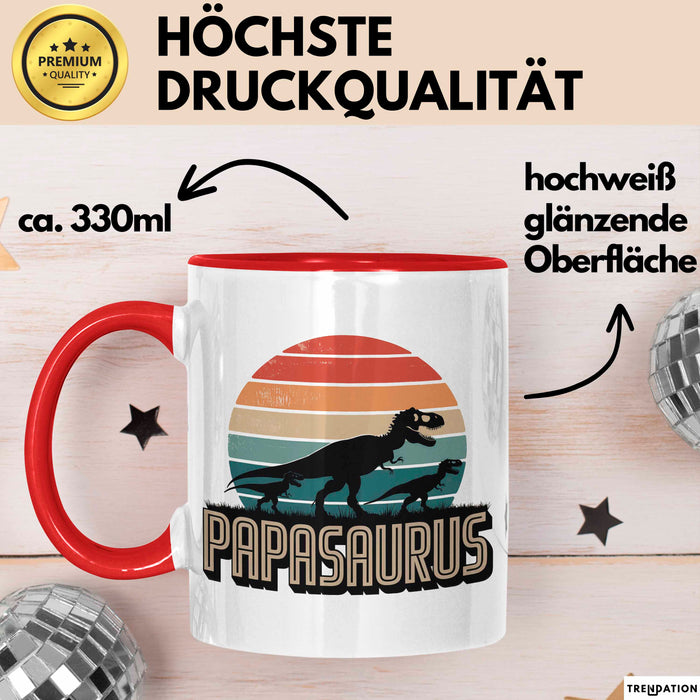Papa Vatertag Tasse Becher Geschenk Lustige Geschenkidee Spruch Papasaurus Dinosaurier Rot Trendation