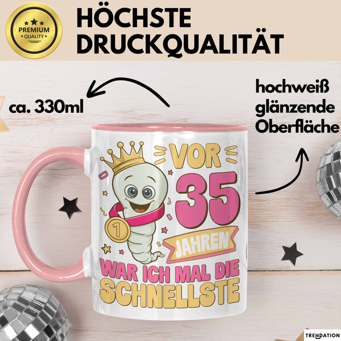 35. Geburtstag Tasse Geschenk Vor 35 Jahren War Ich Mal Die Schnellste Geschenkidee Frauen Mutter Oma Rosa Trendation
