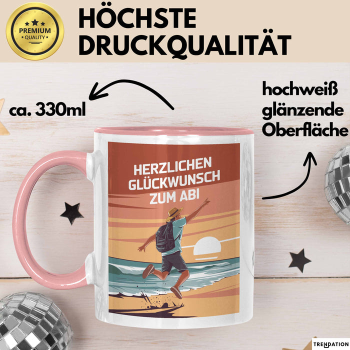 Schüler Abschluss Tasse Geschenk Lustige Geschenkidee Spruch Herzlichen Glückwünsche Zum Abi Rosa Trendation