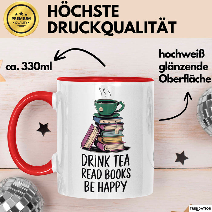 Buchleser Bücher Lesen Tasse Geschenk Lustige Geschenkidee Spruch Tee Trinken Bücher Lesen Rot Trendation