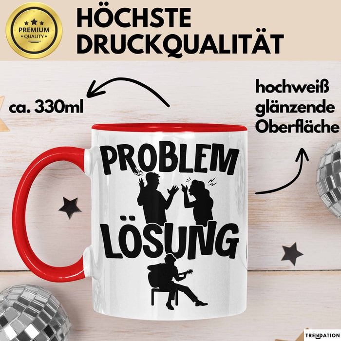 Gitarrist Tasse Geschenk für Gitarrenspieler Männer Geschenkidee Problem und Lösung Gitarre Rot Trendation