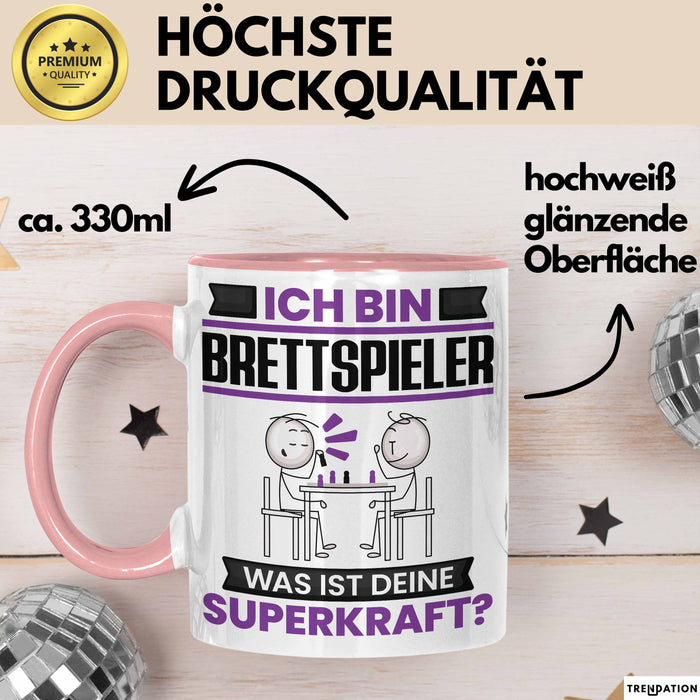 Brettspieler Tasse Geschenk für Brettspieler Geburtstag Lustiger Spruch Kaffee-Becher Was Ist Deine Superkraft Rosa Trendation