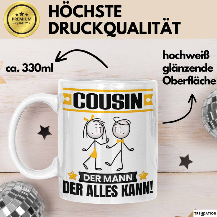 Cousin Tasse Geschenk für Cousin Der Mann Der Alles Kann Geschenkidee zum Geburtstag Weiß Trendation