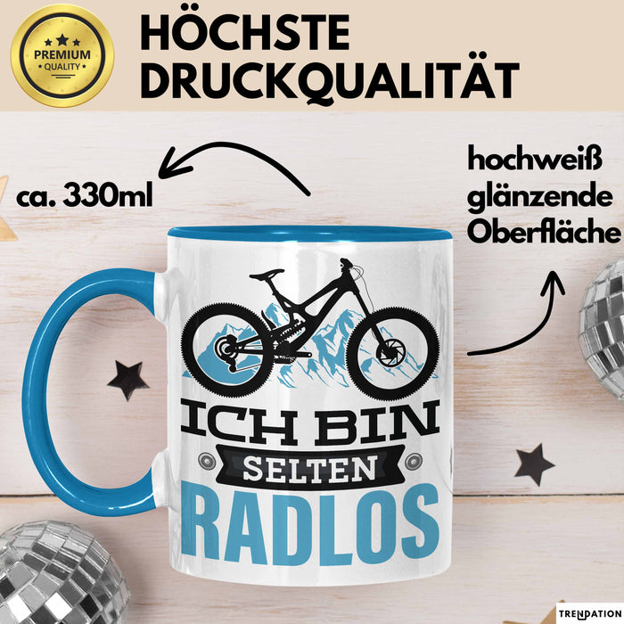 Radfahrer Tasse Geschenk Ich Bin Selten Radlos Fahrrad Spruch Blau Trendation