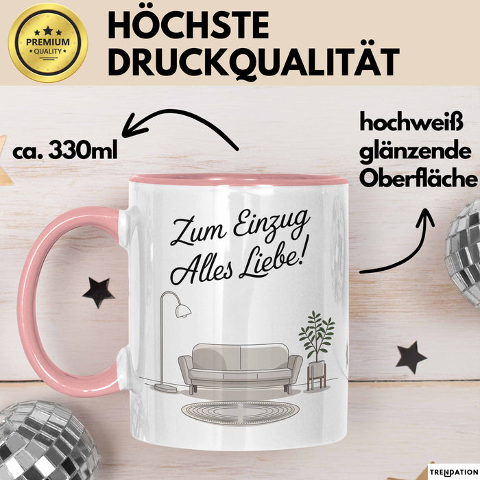 Neues Zuhause Eigentümer Tasse Geschenk Lustige Geschenkidee Spruch Zum Einzug Alles Liebe Rosa Trendation