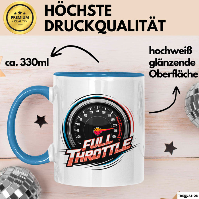 Auto Fan Tasse Geschenkidee Vollgas Schrauber Spruch Geschenkidee Lustig Blau Trendation