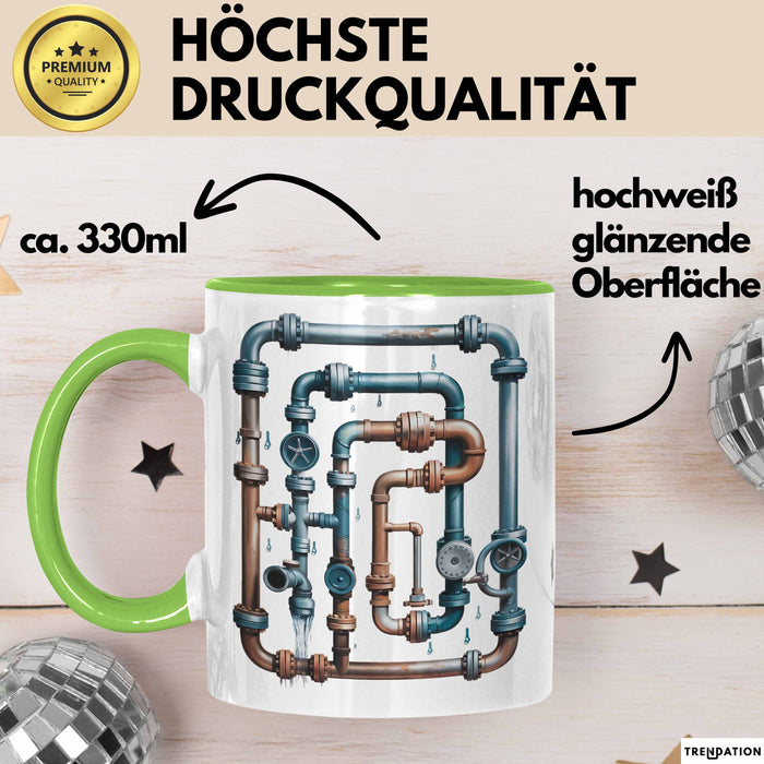 Klempner Tasse Geschenkidee für Rohrleger Lustiger Spruch Grün Trendation