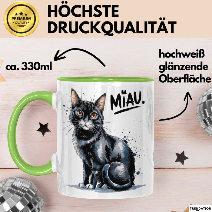 Katzen Tierliebhaber Tasse Geschenk Lustige Geschenkidee Spruch Miau Grün Trendation