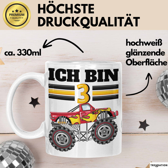3. Geburtstag Geschenk Tasse Becher Jungs Trucks Geburtstagsgeschenk Ich Bin 3 Weiß Trendation