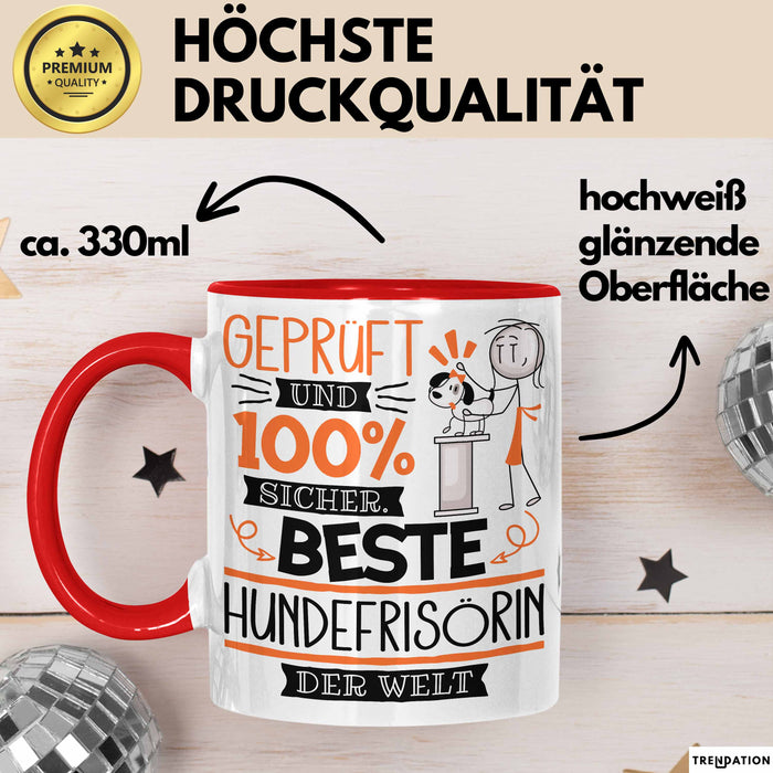 Beste Hundefrisörin Der Welt Tasse Geschenk für Eine Hundefrisörin Geprüft Und Sicher Geschenkidee Geburtstag Weihnachten Rot Trendation