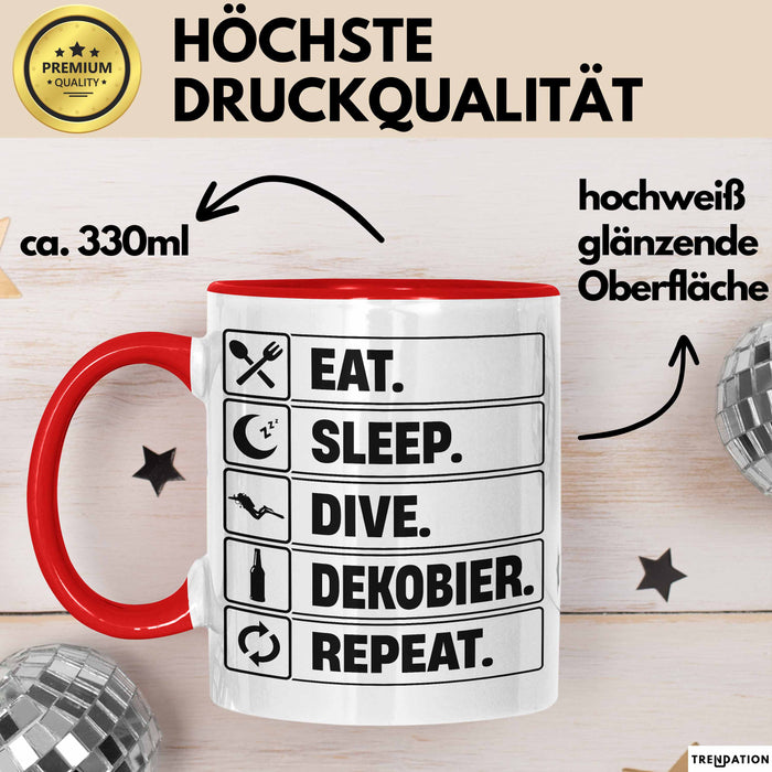 Taucher Tasse Geschenk Eat Sleep Geschenkidee Tauchen Becher Rot Trendation