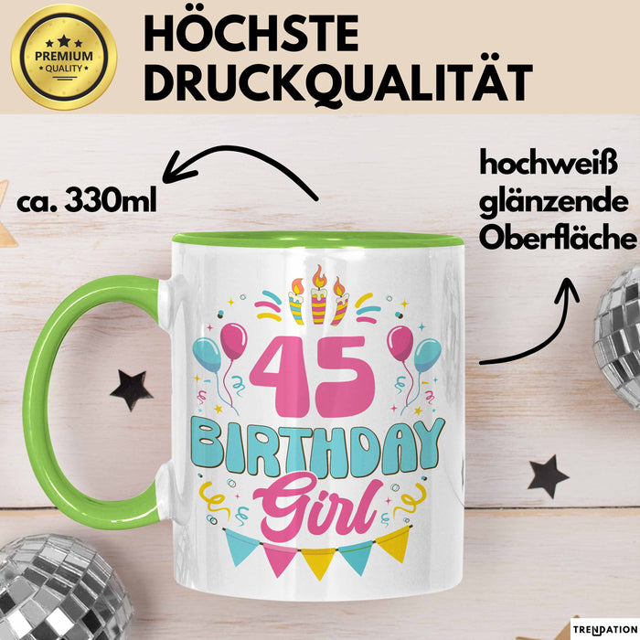 45. Geburtstag Tasse Frauen Mädchen Geschenkidee Lustig 45 Birthday Girl Lustiger Spruch Mutter Mama Grün Trendation