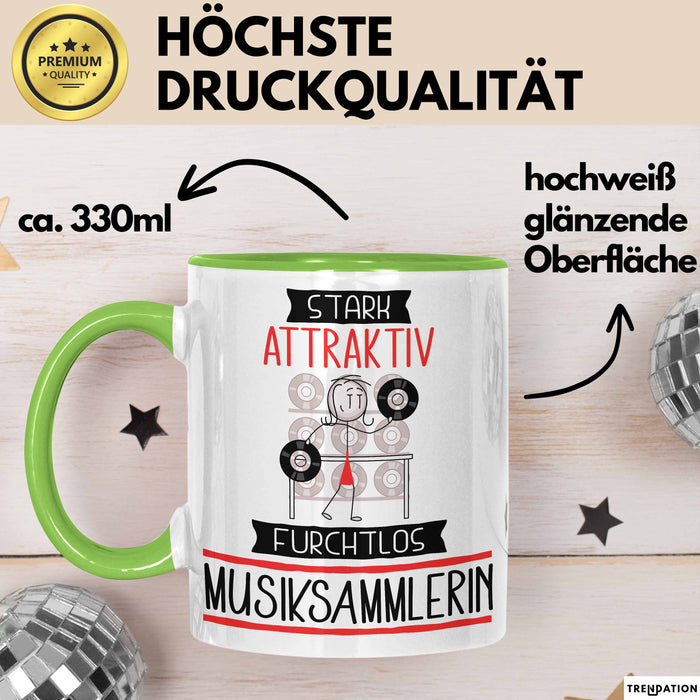 Musiksammlerin Tasse Geschenk Becher Stark Attraktiv Furchtlos Musiksammlerin Lustige Geschenkidee Grün Trendation