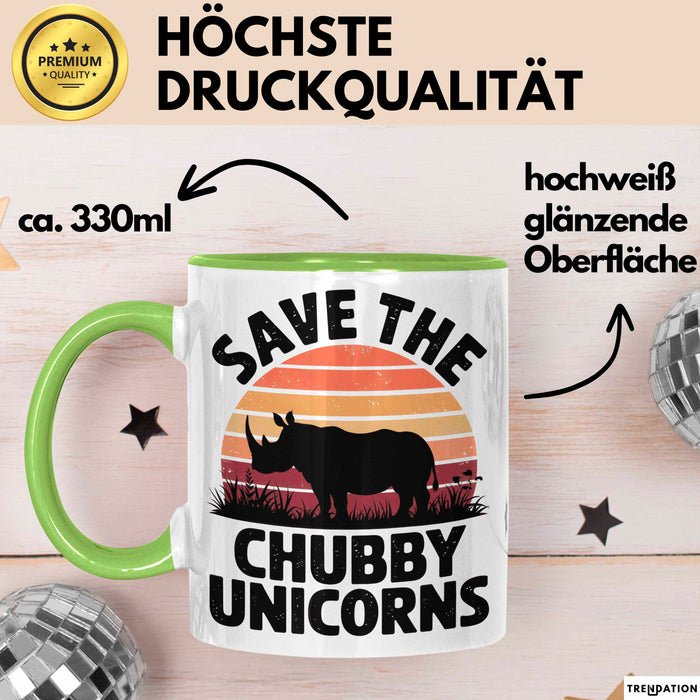 Nashorn Tasse Geschenk Lustige Geschenkidee Spruch Rettet Die Moppeligen Einhörner Grün Trendation