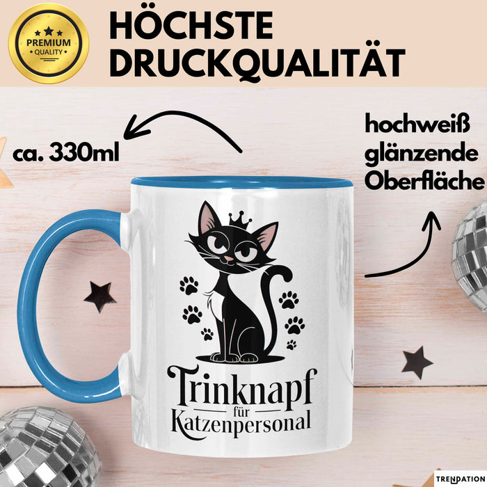 Katzenliebhaber Tasse Geschenkidee Trinknapf Katzen Personal Blau Trendation