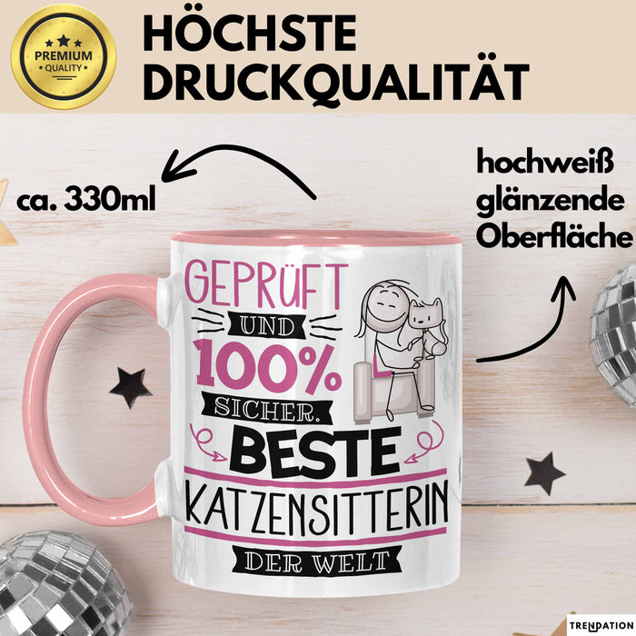 Beste Katzensitterin Der Welt Tasse Geschenk für Eine Katzensitterin Geprüft Und Sicher Geschenkidee Geburtstag Weihnachten Rosa Trendation