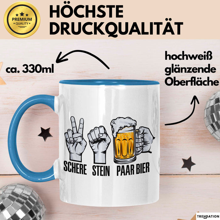 Bier Trinker Trinken Tasse Becher Geschenk Lustige Geschenkidee Spruch Schere Stein Paar Bier Blau Trendation