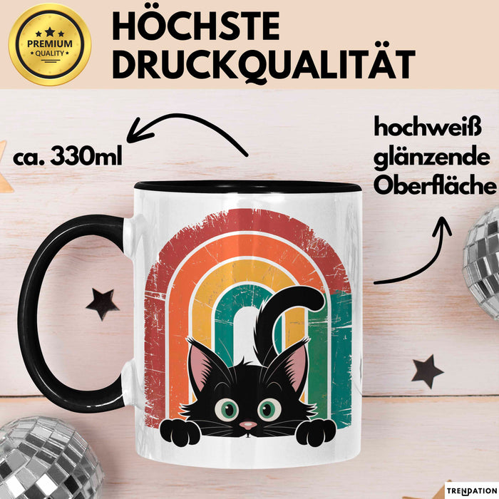 Katzen Tierliebhaber Vintage Tasse Geschenk Lustige Geschenkidee Spruch Schwarz Trendation