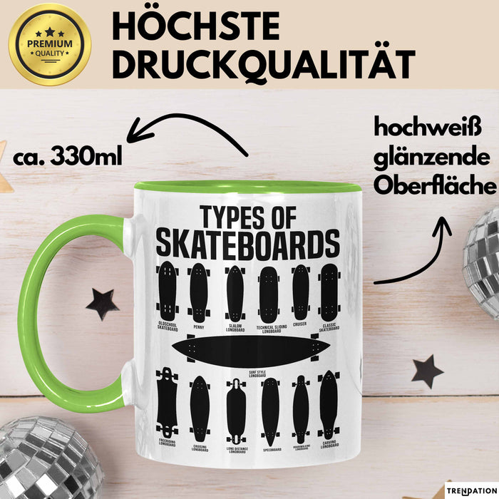 Skateboards Skater Fans Bzw Skateboard Tasse Becher Geschenk Mädchen Jungs Arten Von Skateboards Grün Trendation