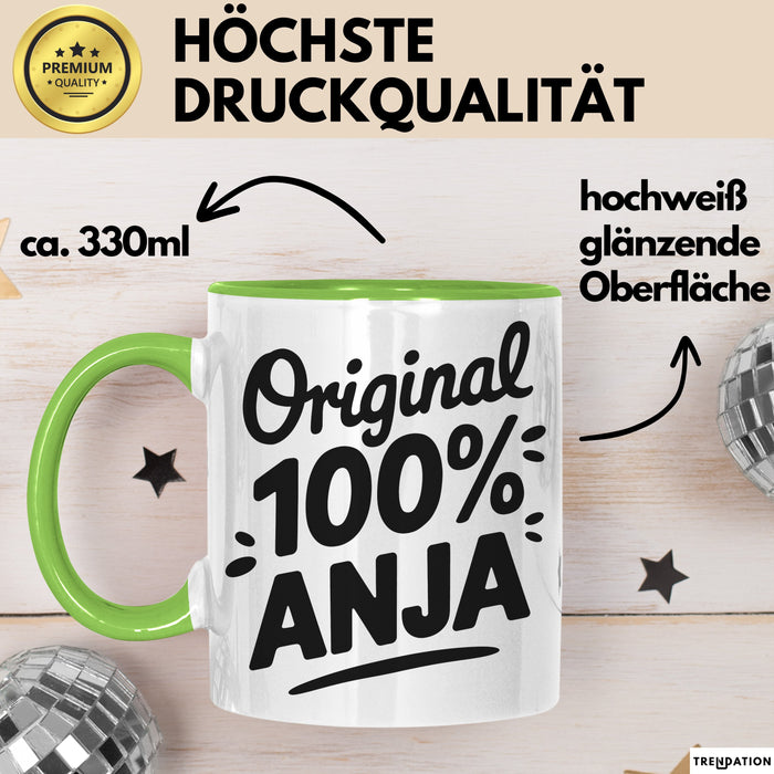 Anja Tasse Geschenk Original 100% Anja Geschenkidee Geburtstag Grün Trendation