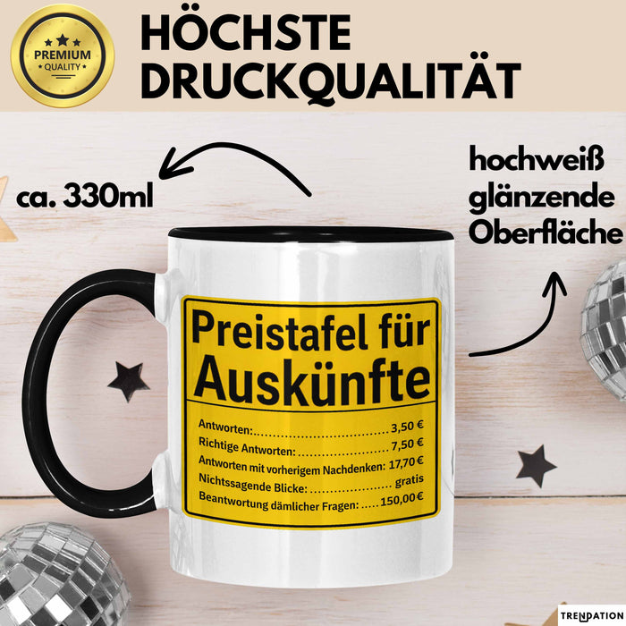 Büroarbeit Kollege Tasse Geschenk Lustige Geschenkidee Spruch Preistafel Für Auskünfte Trendation