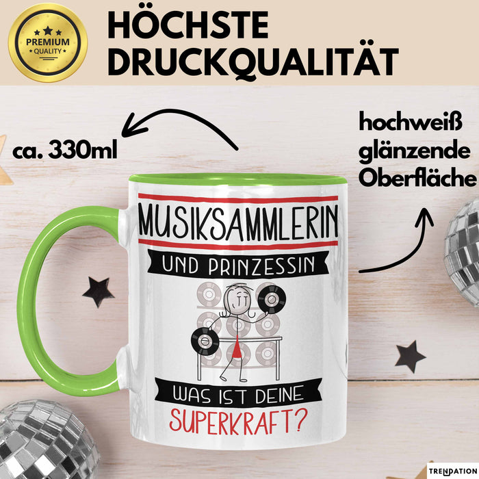 Musiksammlerin Und Prinzessin Tasse Geschenk Für Eine Musiksammlerin Geburtstag Was Ist Deine Superkraft Grün Trendation