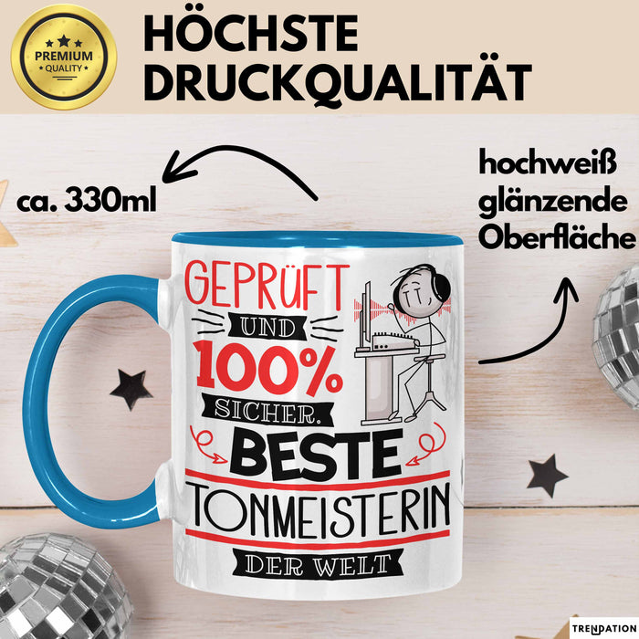 Beste Tonmeisterin Der Welt Tasse Geschenk für Eine Tonmeisterin Geprüft Und Sicher Geschenkidee Geburtstag Weihnachten Blau Trendation