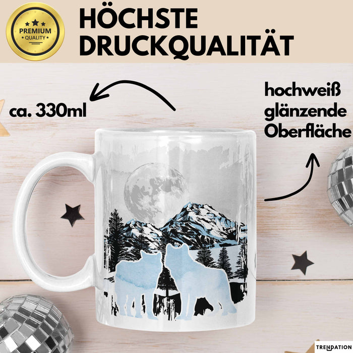 Wolf Tasse Geschenk Silhouetten Berglandschaft Vollmond Geschenkidee Weiß Trendation